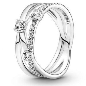 PANDORA 925 Silver CZ Sparkling Triple Band Ring sz 5